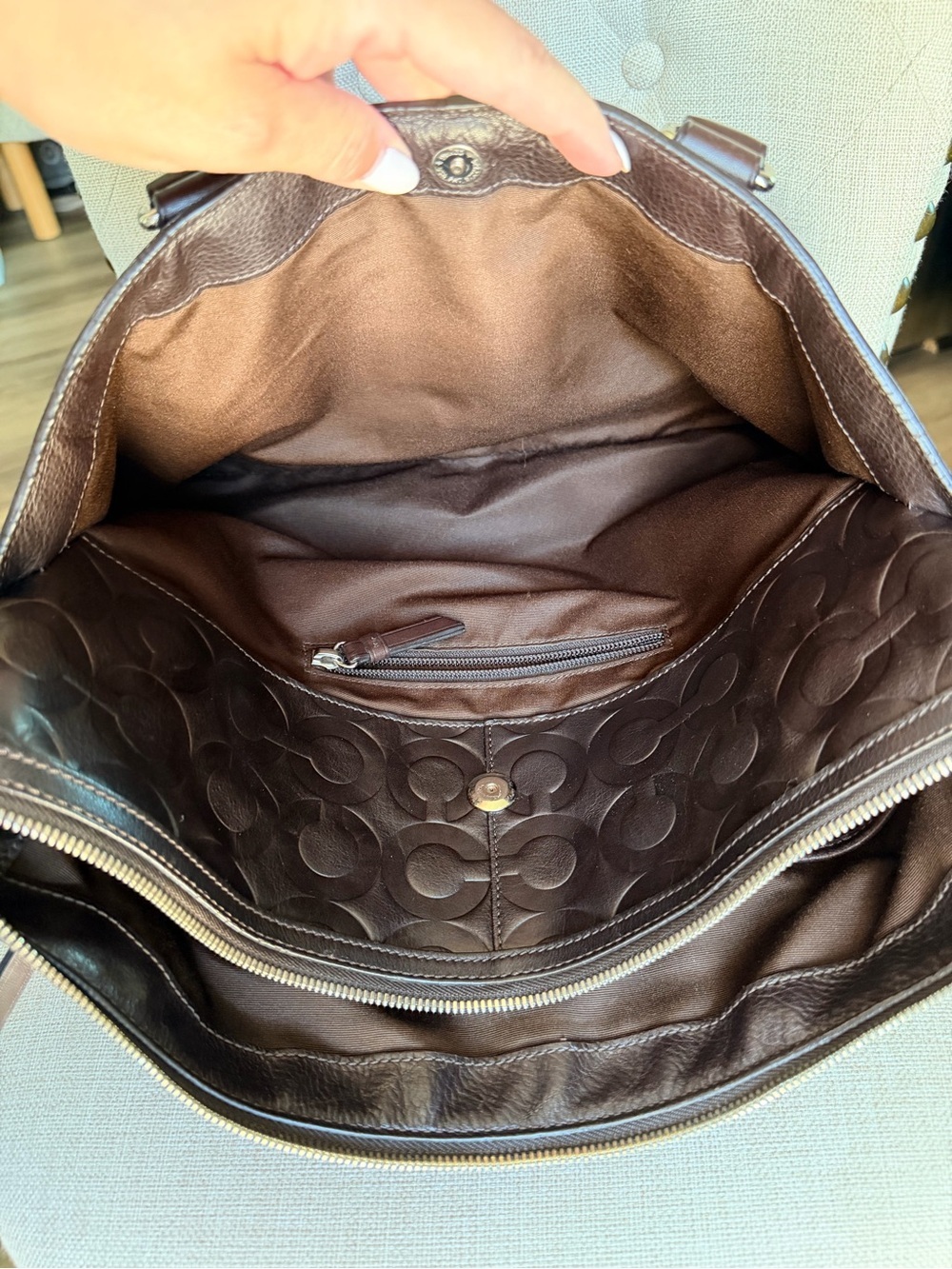 COACH Brown C Logo Stamped Leather Briefcase Laptop Business Shoulder Bag 70251 - Picture 11 of 13